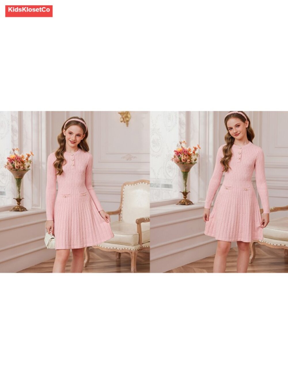Girls Cable Knit Sweater Dress Long Sleeve A-Line Fall Winter 6-14Y - Picture 6 of 6